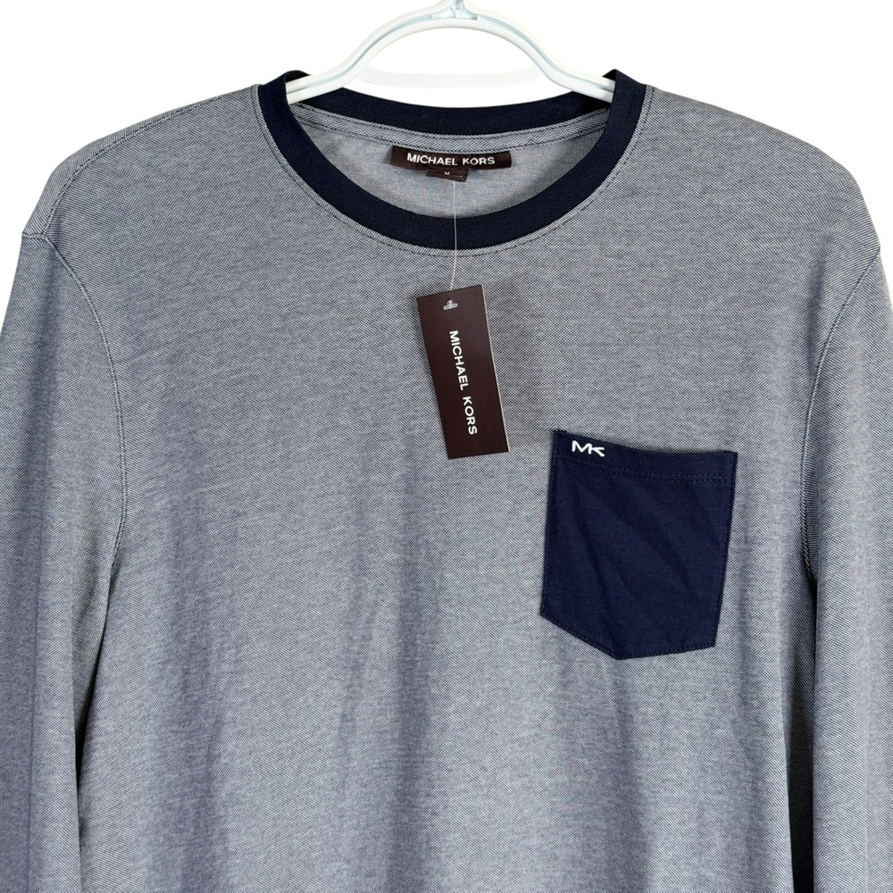 Michael Kors Long Sleeve Shirt Mens M Midnight Blue Textured Pocket $79.50 read